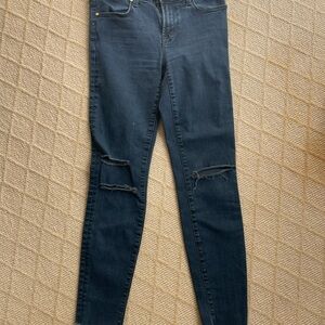 J Brand Dark Indigo Ripped Cropped Skinny Jeans in Blue Mercy